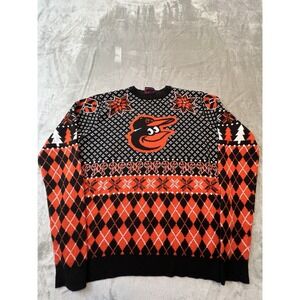 MLB Mens Sweater M Orange Baltimore Orioles Ugly Christmas Sweater Klew Crewneck
